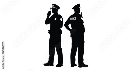 Vector illustration of two police officers in silhouette