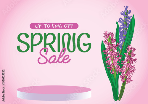 Pink Banner Spring Sale with Hyacinth Flowers