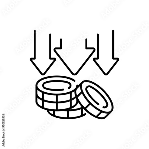Stacks of coins with downward arrows representing decreasing value
