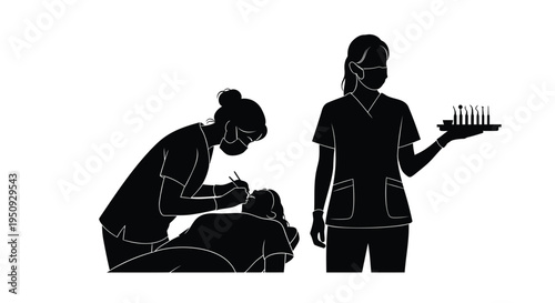 Black silhouette vector illustration of 2 spa therapists