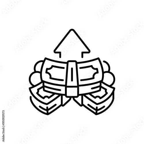 Stack of money bills with upward arrow representing financial success