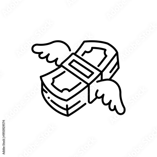 Paper money bill with wings flying representing fast spending or loss