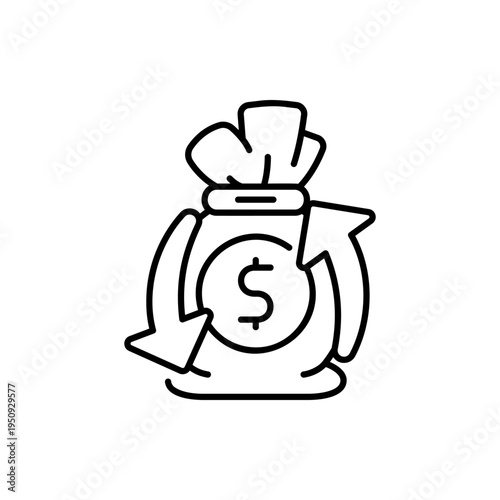 Money bag with circular recycle arrows representing refinance and debt management