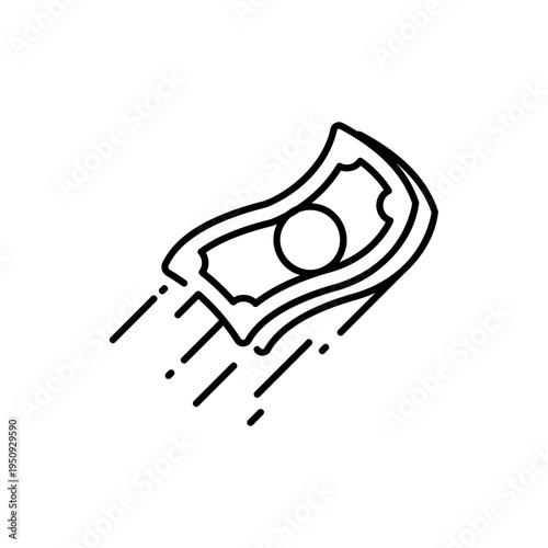Fast moving paper bill icon representing digital money transfer and sending