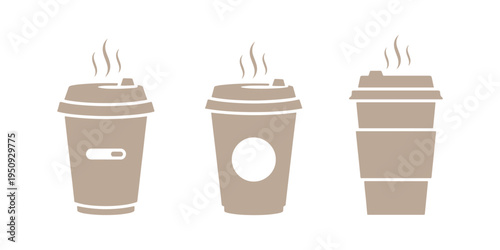 Collection of hot coffee cup icons. Isolated paper coffee cup icon against a white backdrop.