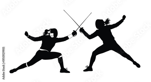 Vector illustration of two female fencers in action