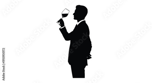 Black silhouette of a businessman drinking wine vector
