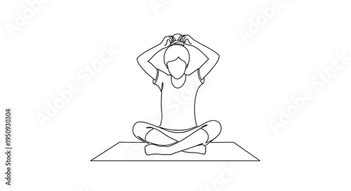 Woman Meditating in Lotus Pose on Yoga Mat, Hands Clasped Above Head