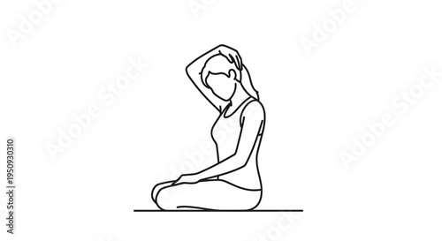 Woman performing neck stretch exercise while sitting in lotus pose, yoga and wellness