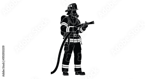 Vector illustration of a fireman holding a hose