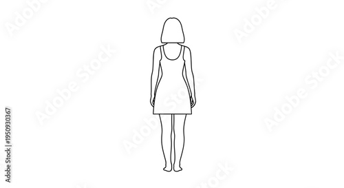 Woman Standing Back View, Simple Line Art, Minimalist Female Figure, Fashion Silhouette