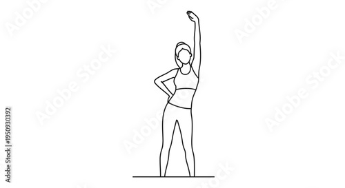 Woman stretching arm up, fitness, exercise, healthy lifestyle, line art