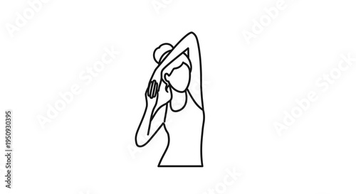 Woman stretching arm behind head, Triceps stretch, Fitness, Healthy lifestyle, Line art
