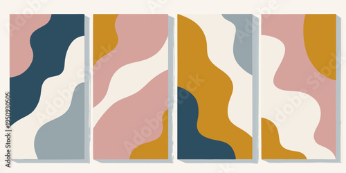 Abstract geometric art featuring wavy shapes in muted warm tones