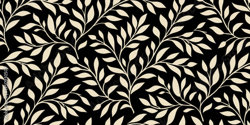 Elegant botanical pattern featuring stylized leaves on a dark background