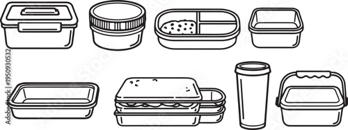 Assorted food containers for meal prep and storage Vector