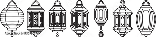 A collection of vintage lantern designs showcasing intricate patterns and styles Vector