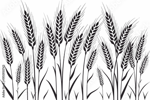 Black and white illustration of wheat stalks against a white background