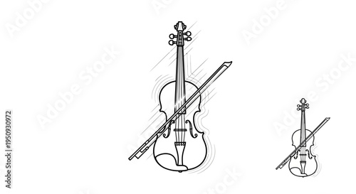 Violin and Bow Illustration - Classical Music Instrument Line Art