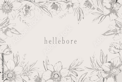 Elegant floral arrangement of hellebore blooms in grayscale tones