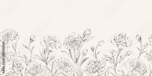 Elegant botanical illustration featuring delicate flowers in a seamless pattern