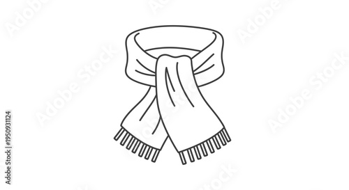 Winter Scarf Icon, Warm Clothing Accessory, Simple Line Art Illustration