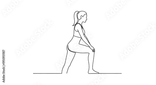 Woman doing a lunge stretch, fitness, yoga, exercise, healthy lifestyle, line art