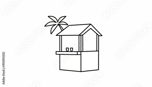 Tropical Beach Bar Icon with Palm Tree and Drinks