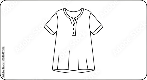 Tunic Top Fashion Sketch: Short Sleeve, Henley Neckline, Flared Hem