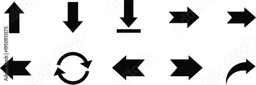 Collection of various black arrow icons pointing in different directions on a white background