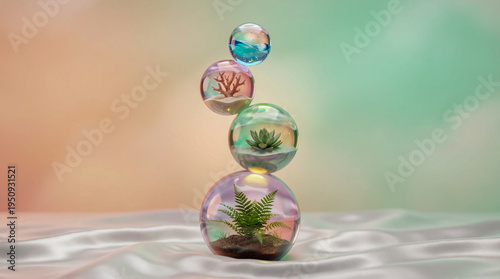 Translucent Glass Orbs with Miniature Nature for World Corporate Health Day
