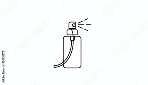 Spray bottle with liquid mist, isolated on white background, line art icon