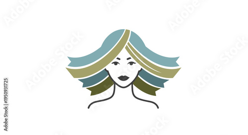Stylized Woman Portrait with Flowing Wavy Hair, Elegant Beauty Logo Concept