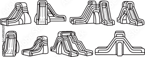A collection of various slide designs for a water park or playground setting. Vector