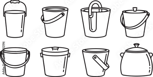 Assorted buckets and containers for various household uses Vector
