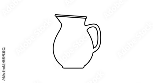 Simple Outline Drawing of a Ceramic Pitcher with Handle on White Background