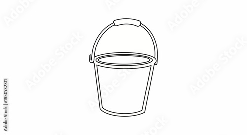 Simple Outline Drawing of a Metal Bucket with Handle, Isolated on White Background