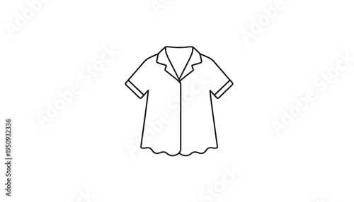 Simple Outline Drawing of a Short-Sleeved Button-Up Shirt on a White Background