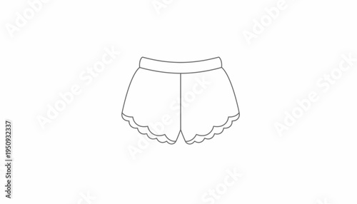 Simple Outline Drawing of Scalloped Hem Shorts on White Background