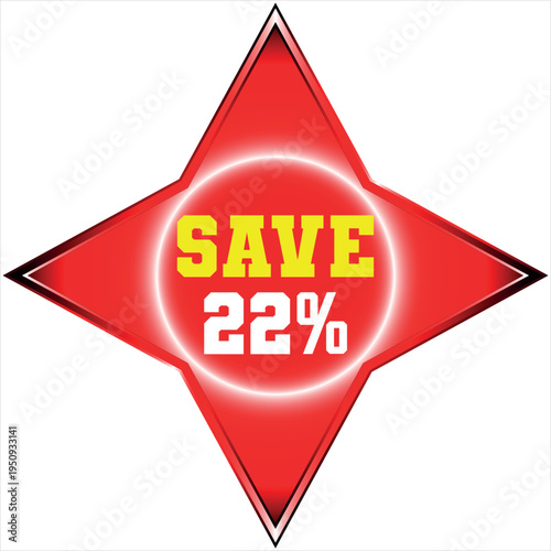 Red Starburst Save 22 Percent Discount Graphic On White Keywords: sale, discount, Discount batch