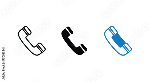 A set of three telephone receiver icons in black, white, and blue