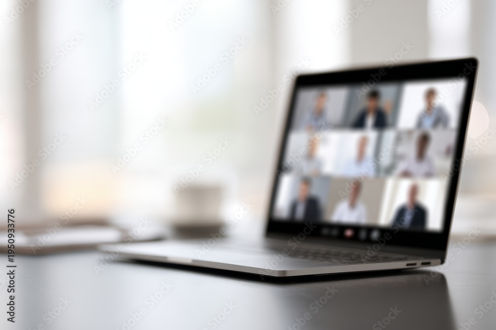 Fototapeta premium business team participating in remote online meeting with laptop and video call interface