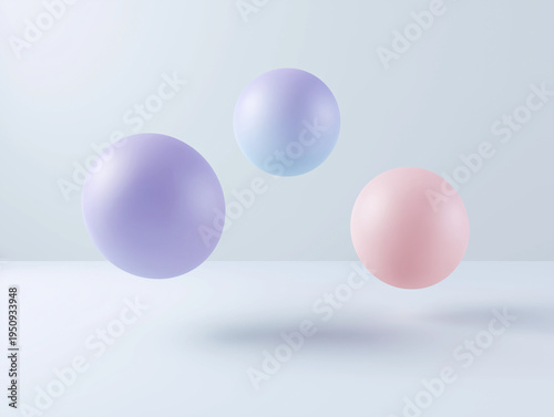 3D Geometric Spheres Floating - Minimalist Pastel Color Composition
