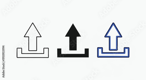 Three different colored upload icons with arrows pointing upwards