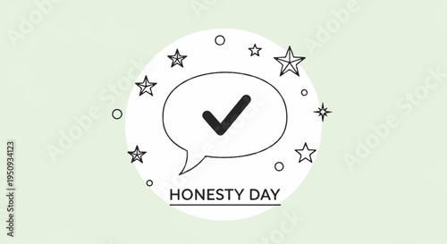 Honesty day icon with checkmark speech bubble and stars on light green background