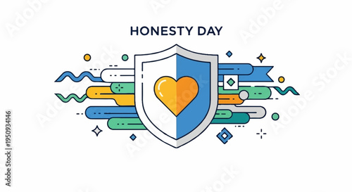 Honesty day concept with shield and heart symbol on colorful background representing truth and integrity