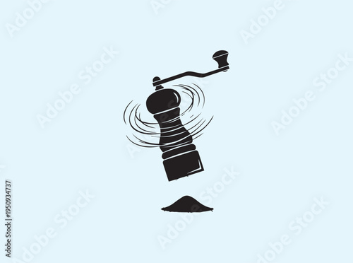 Modern culinary logo element showing an active pepper mill grind and garnish