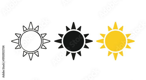 Three sun icons in different colors on a for design use