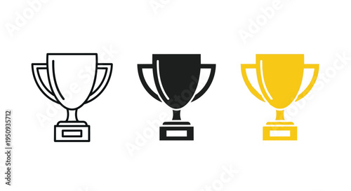 Three trophy icons in black, gold, and white colors