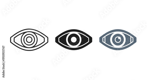 Three stylized eye icons in black, white, and blue on a pure for design use
